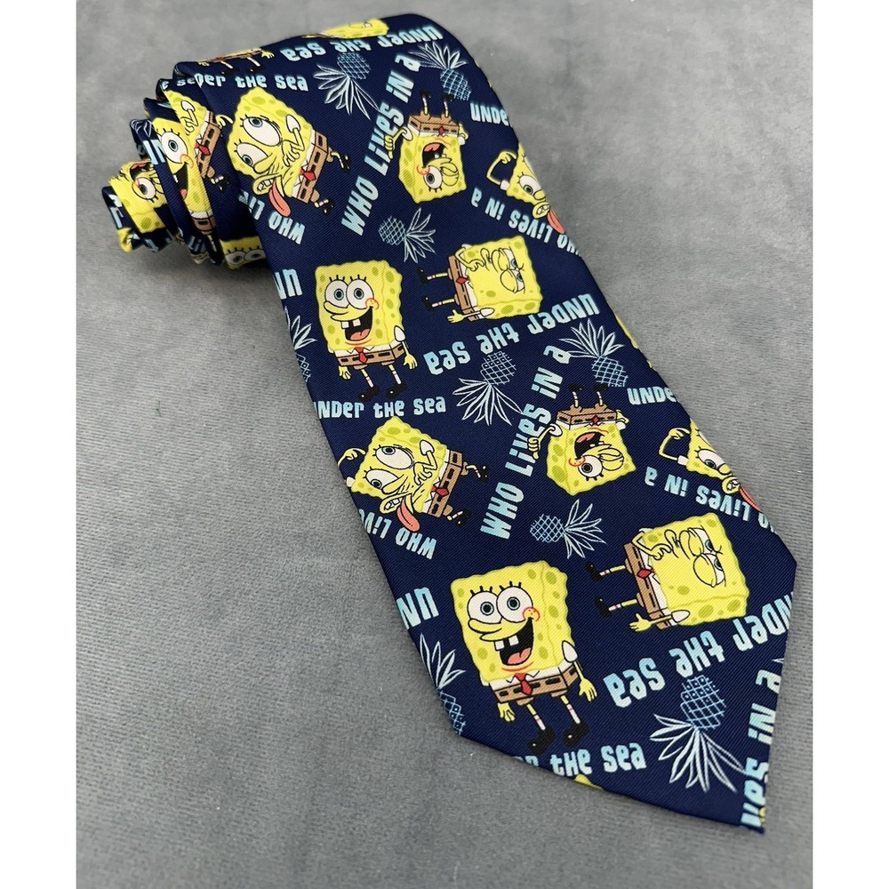Nickelodeon Sponge Bob Square Pants Who Lives In The Sea Blue Mens Tie Necktie